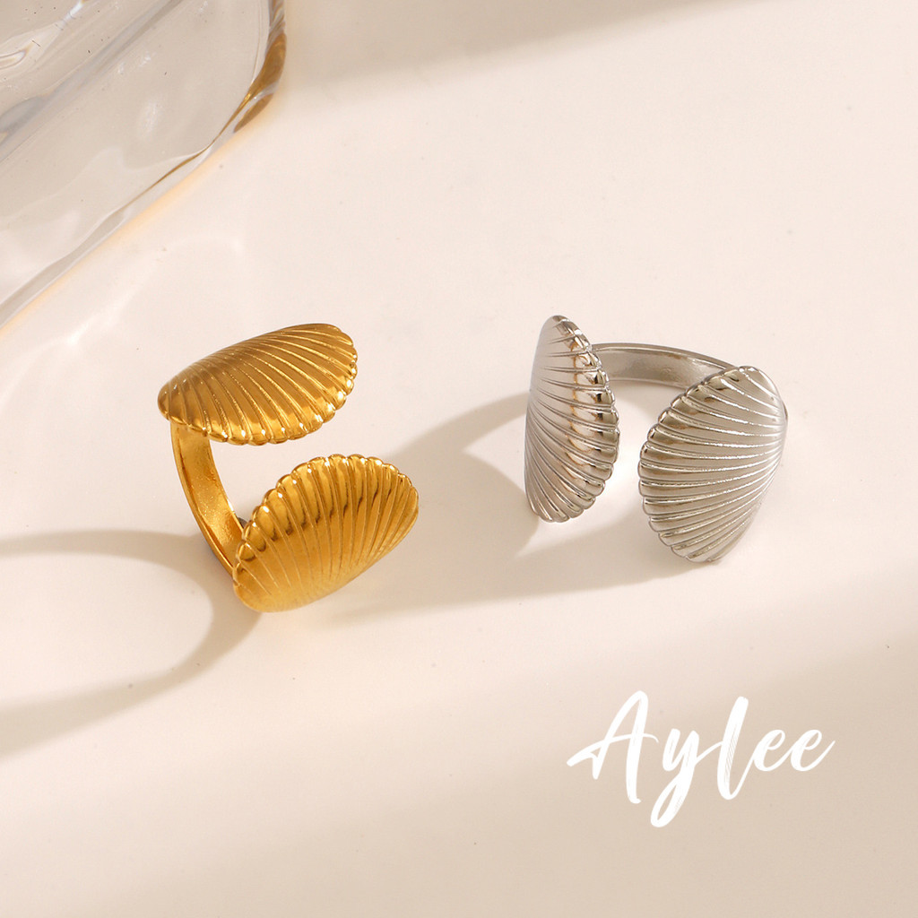 [Aylee]Cincin Jari Telunjuk Cangkang Baja Tahan Karat Emas Cincin Terbuka Terbuka Wanita Y344