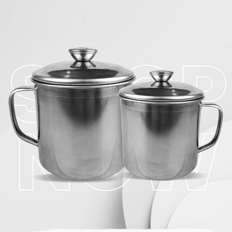 Nagako Mug Stainless Steel Tutup Gagang 10 cm Tebal Cangkir Kopi Jadul Tahan Panas dingin