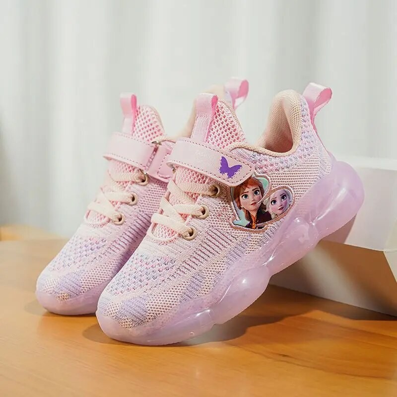 Disney Girls' Shoes Spring Autumn Sneaker Frozen Mesh Breathable Soft Sole Running Girls' Shoes Snea