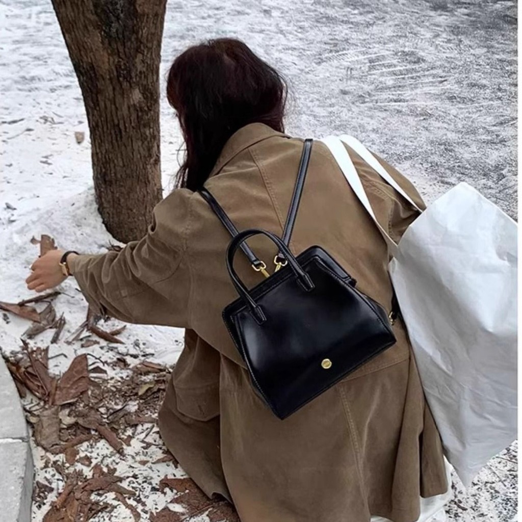 Tas Ransel Hitam Kulit Premium Multifungsi