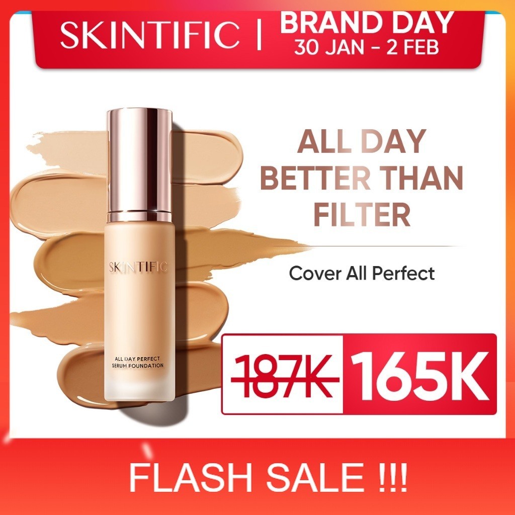 PROMO SKINTIFIC All Day Perfect Serum Foundation Full Coverage 25ml 24 Hour Long Wear Soft Matte Fin