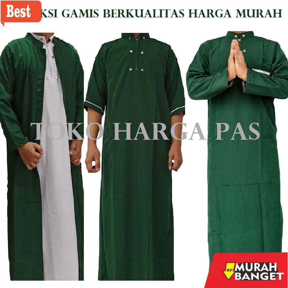 Baju timur tengah pria- Gamis Pria Hijau - Jubah Pria Hijau - Gamis Shalat Pria