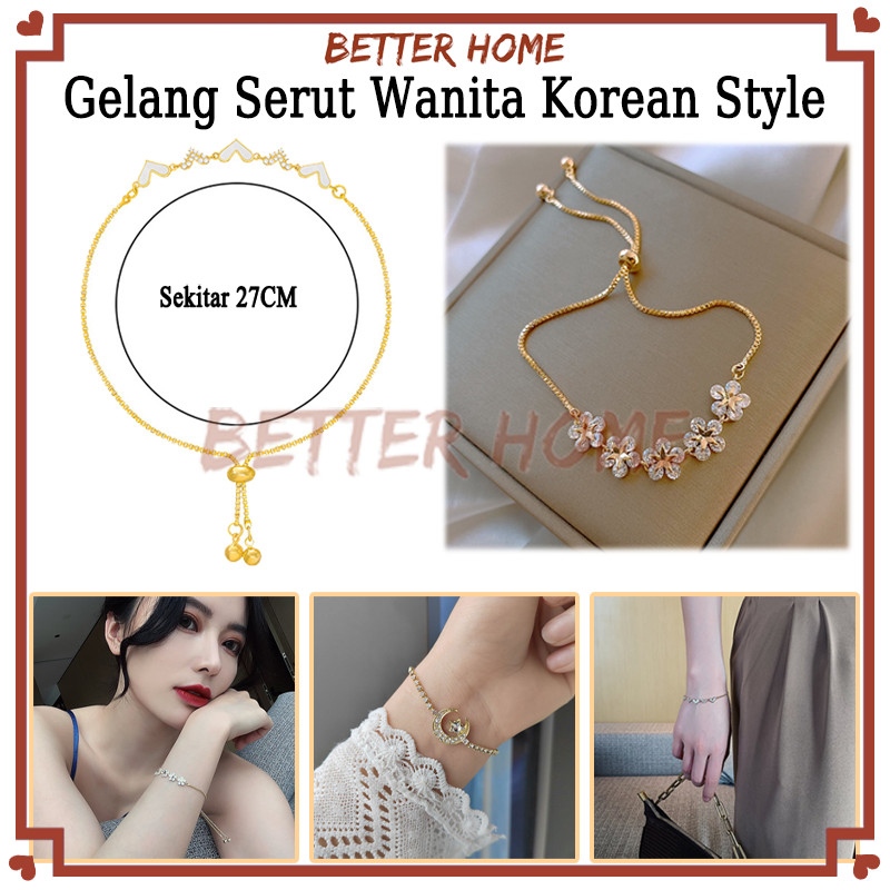 Zirkon Bunga Gelang/Gelang Serut Wanita Korean Style/Gelang Serut Berlian Imitasi