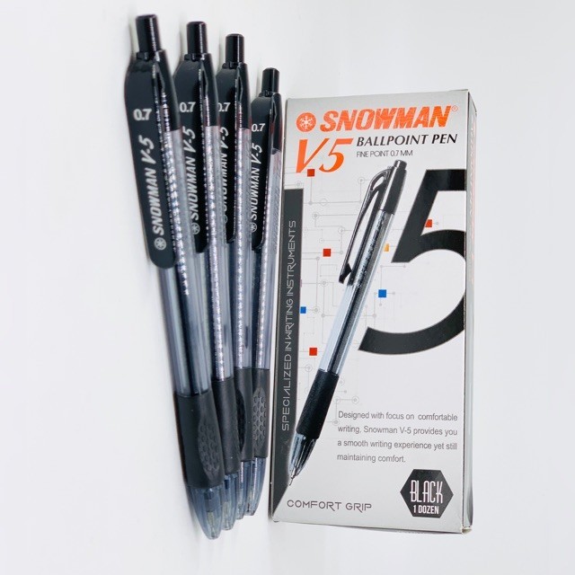 

YK Stationery Pulpen / Ballpoint Snowman V5 Hitam 0.7 mm (1 Pak isi 12 Pcs)