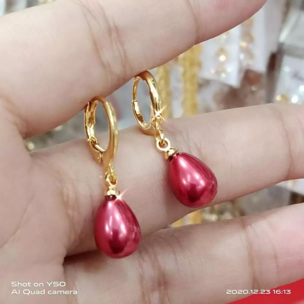 Anting Mutiara Merah Delima Multi Warna Anting wanita
