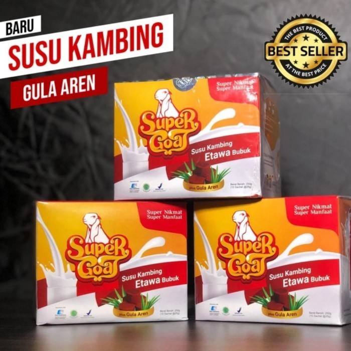 

SUPERGOAT Susu Bubuk Kambing Etawa Murni dengan Gula Aren 1 Box isi 10 Sachet | SUSU KAMBING ETAWA RASA GULA AREN EXP 2025