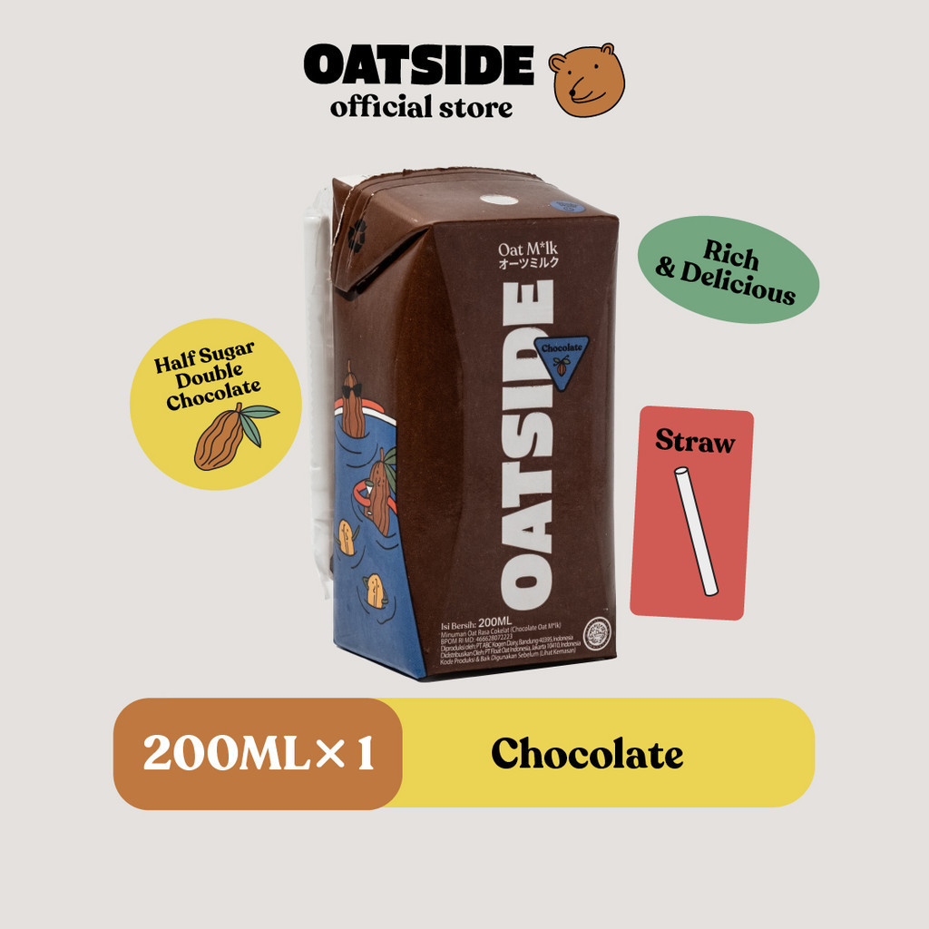 OATSIDE Chocolate Oat Milk 200ml Straw (Kemasan Dengan Sedotan) | Susu Oat Rasa Cokelat