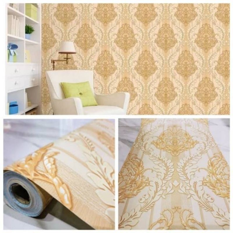 Wallpaper Sticker Dinding Cream Batik Mewah Elegan Premium Ruang Tamu Kamar Tidur
