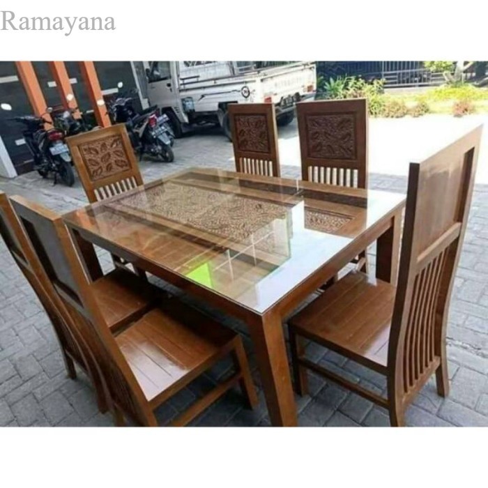 

Meja makan balero kursi 6 meja Set meja makan ukir Jepara kayu Murah