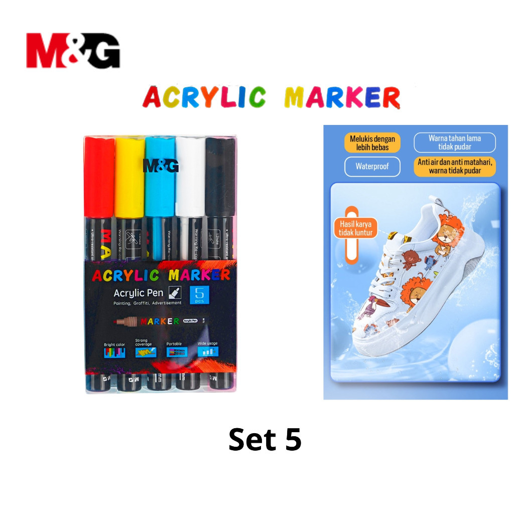 

Acrylic Marker M&G Spidol Akrilik Multifungsi Waterproof Permanent Painting Graffiti #APL976D8 - Set 5 Warna