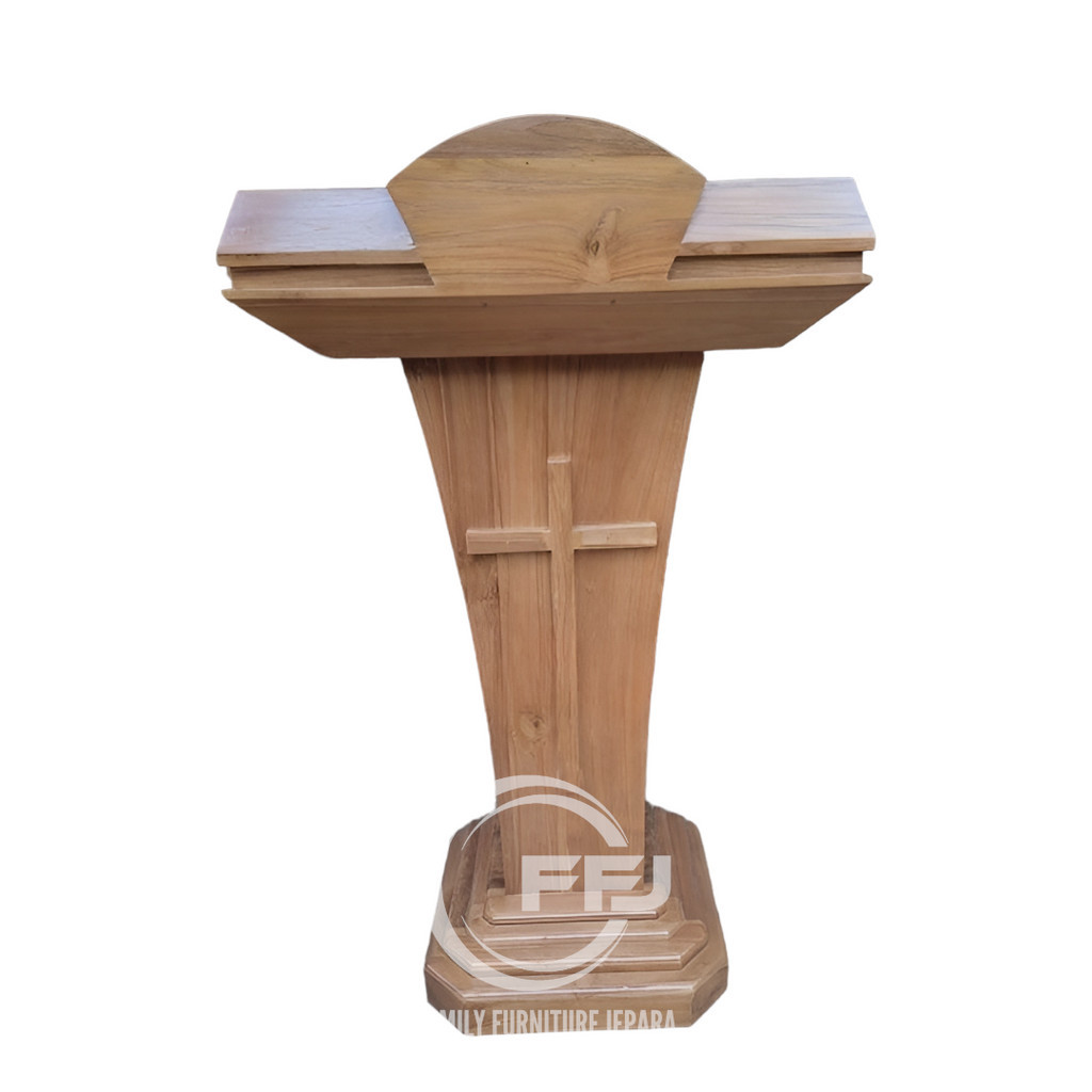 Mimbar podium jati kristen - mimbar salib kayu jati - mimbar gereja