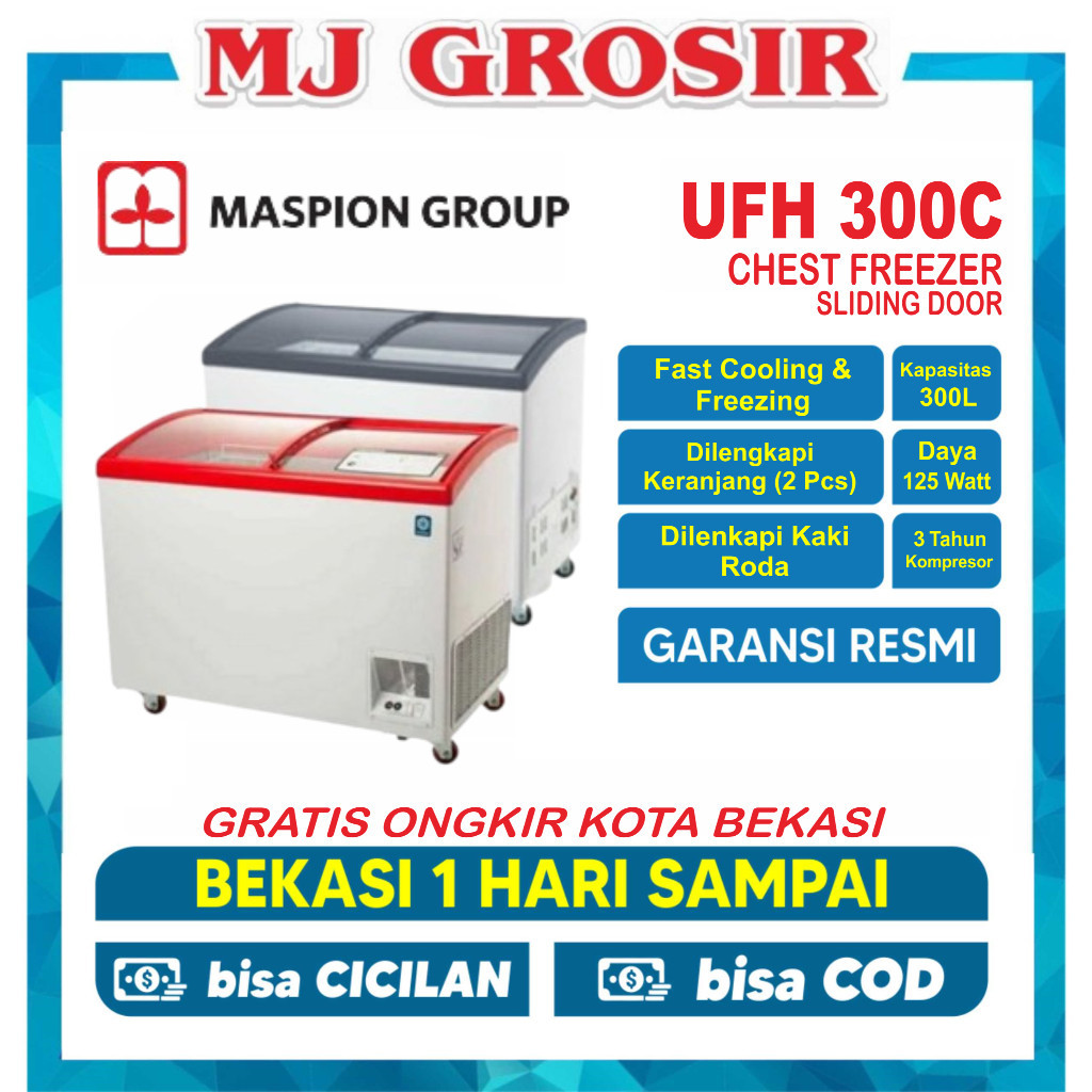 MASPION UFH 300 C CHEST FREEZER BOX 300 LITER LEMARI PEMBEKU SLIDING