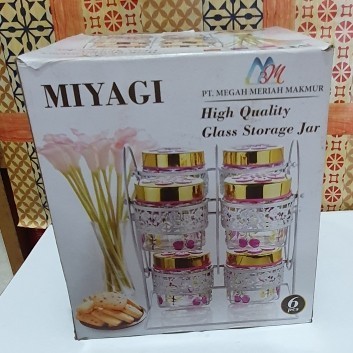 Toples kue kaca Miyagi set 6 plus kaki besi putar