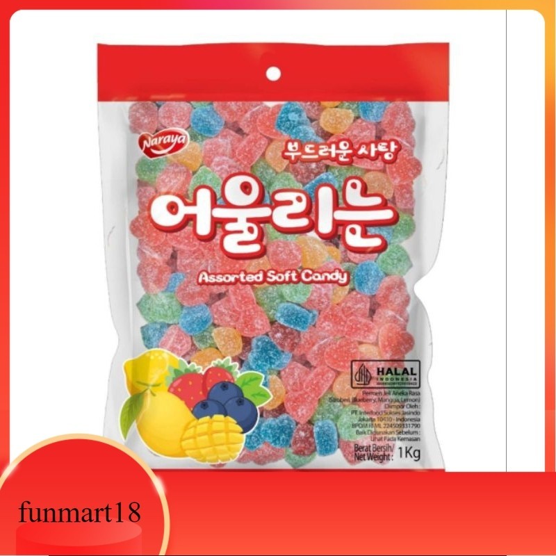 

permen warna warni 1 kg/naraya assorted soft candy/permen jelly aneka rasa buah enak