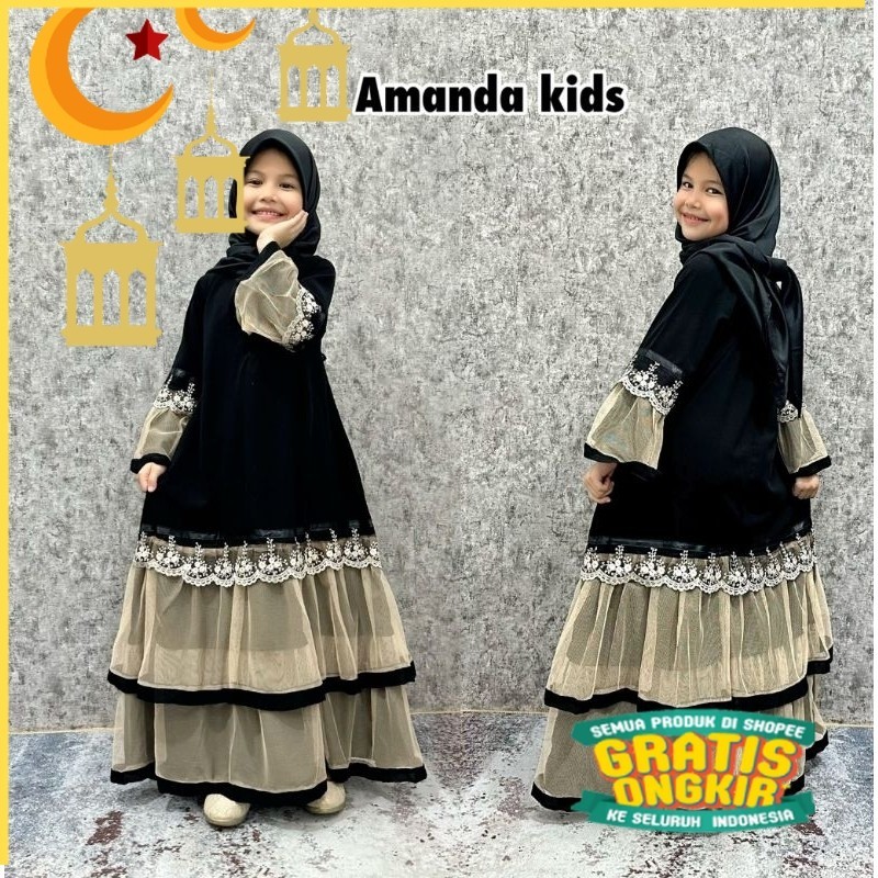 Abaya Gamis Anak Fashion AMANDA Kids Cantik Terbaru  Tile Brokat/Maron merah bata red anak tanggng
