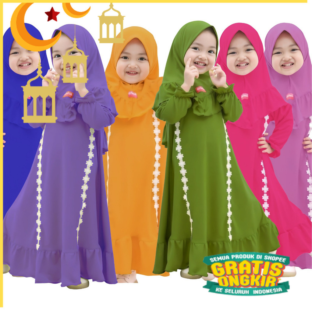 Gamis Anak Jasmin Usia 3-11 Tahun MONTYFASHION 60 Tanpa Kerudung/nude yellow kuning mustard