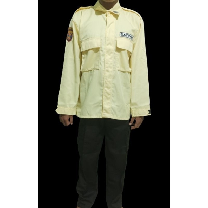BAJU SERAGAM SATPAM SECURITY PDL/ SATPAM /ATASAN LENGAN PJG WARNA KREM TERBARU 2024 SERAGAM DINAS PD