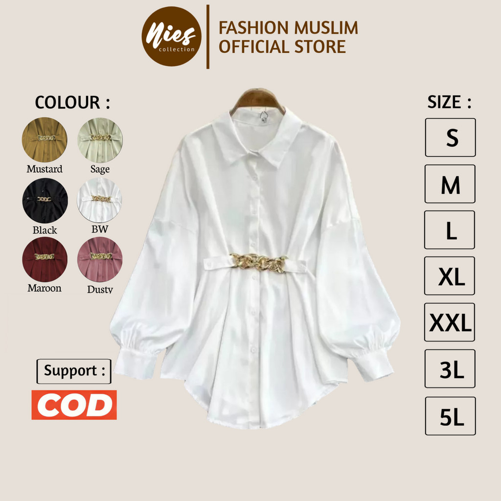 Melda Top Kemeja Polos Kerja Wanita Big Size | LD 140 130 120 110 dst | Atasan Wanita Oversize