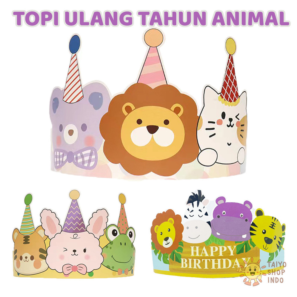 TAIYO Topi Ulang Tahun Animal Pesta Anak Dekorasi Birthday Party Kertas Karton Hewan Binatang