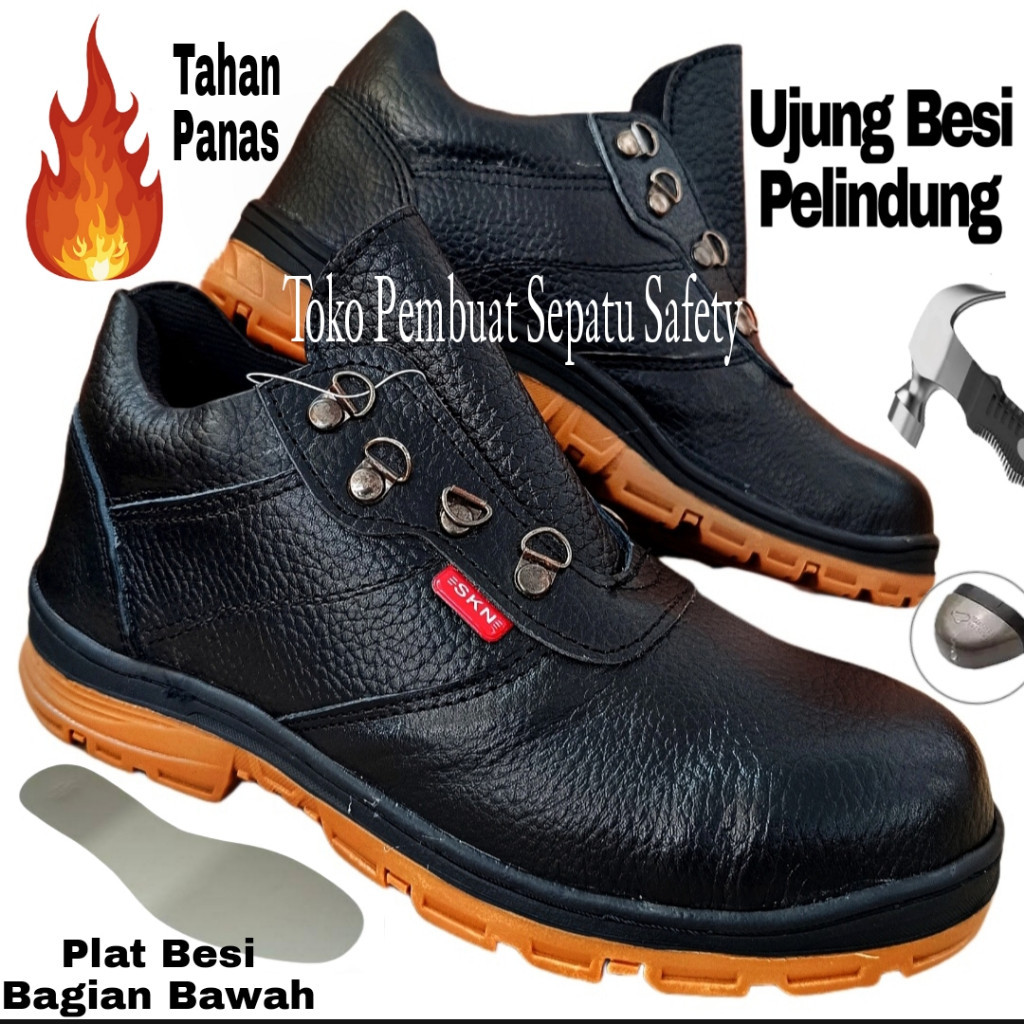 Sepatu Safety Anti Licin Tahan Tusukan Kerja Pabrik Proyek Kitchen Tahan Api Minyak Pom Bengkel Terb
