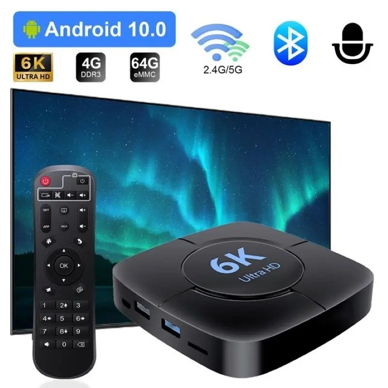 Android 10.0 Tv Box 4GB Ram 64G Rom Smart Wifi Tv Box Allwinner H616 Quad Core 2.4G/5GHz 6K Ultra HD
