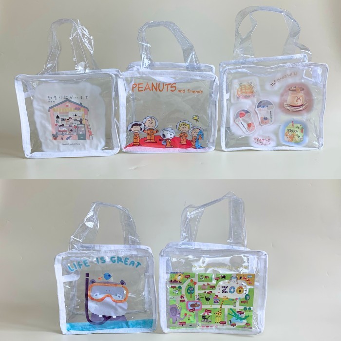 Pouch kosmetik POM POM transparan / TAS make up MIKA Resleting bening  - Snoopy