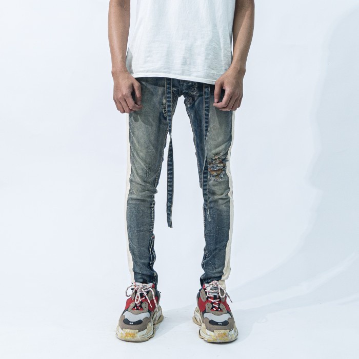 M1 mid distressed - Rusted blue dual stripes - Celana Jeans