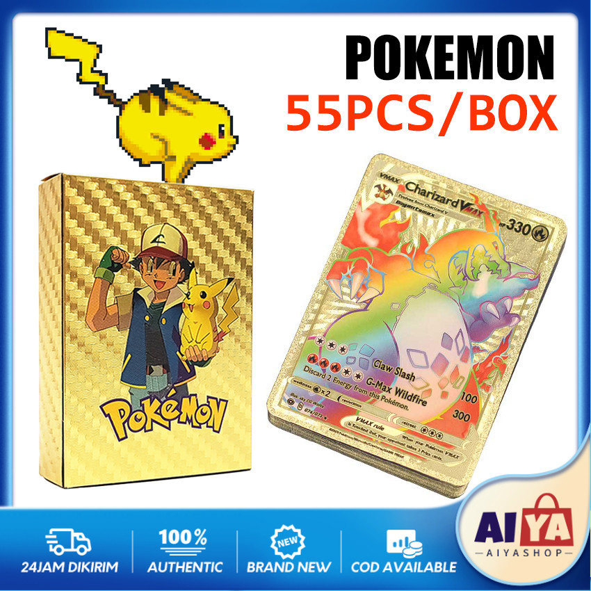 55Pcs/Box Kartu Pokemon Isi 55Lembar Mainan Kartu Koleksi Pokemon