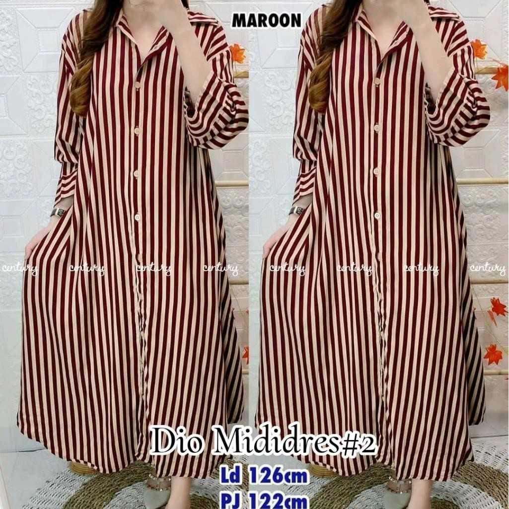 Dio Long Tunik Import Jumbo Oversize Motif Garis Salur Busui Full Kancing