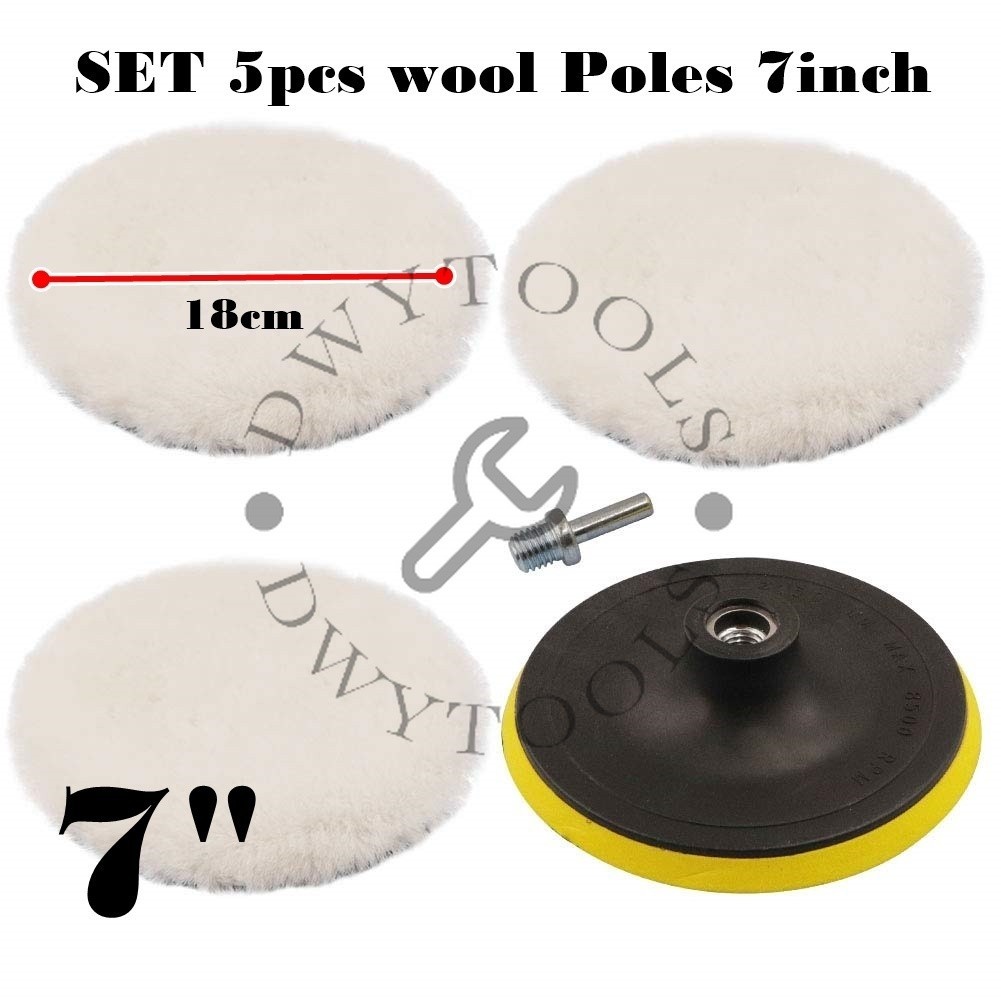 Wool Poles 7inch SET 5pcs Polishing Wol 7 inch Set Pad Baut Konektor Mesin Bor