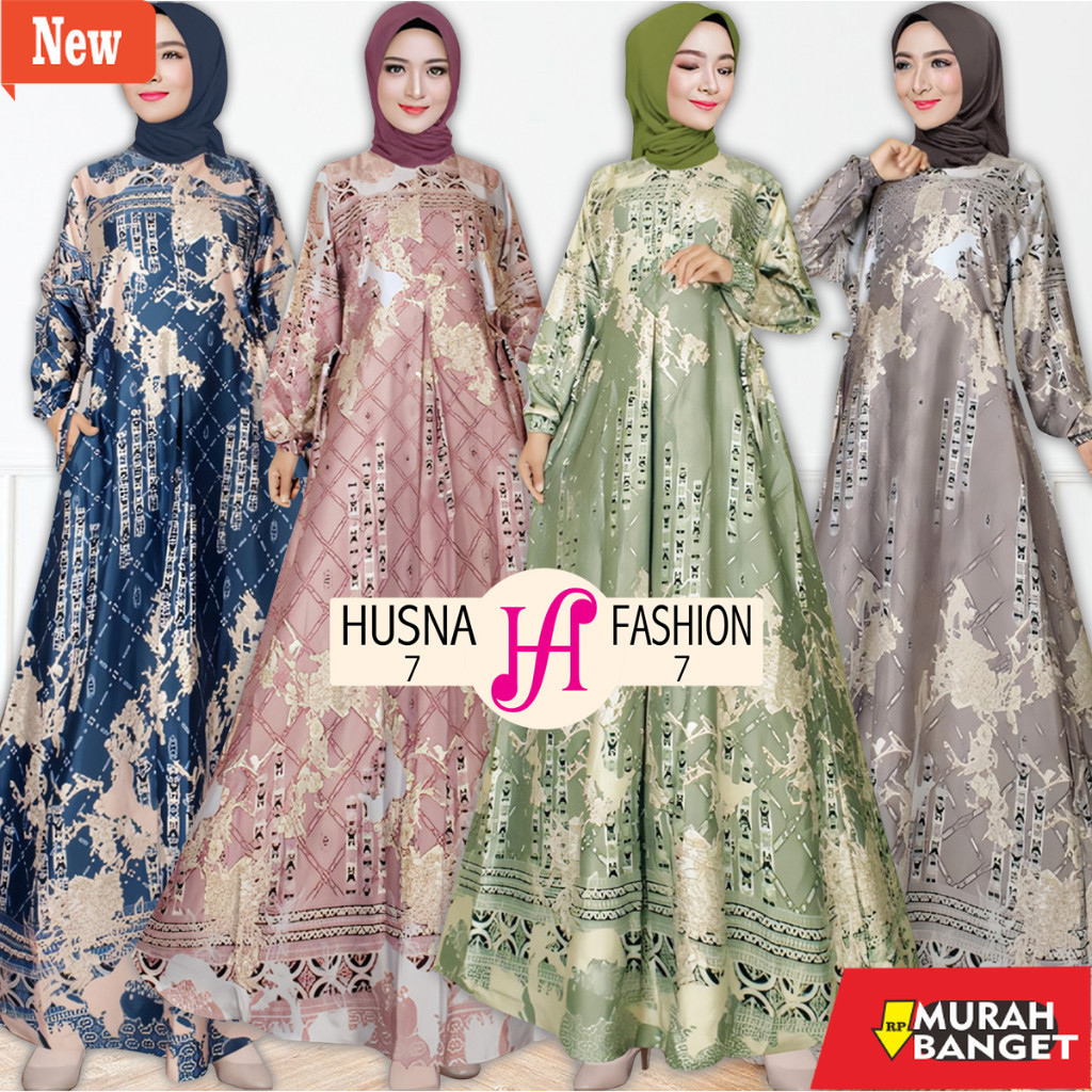 Gamis wanita untuk lebaran- Gamis muslim bahan silk premium Motif starla mewah jumbo ori murah / Gam