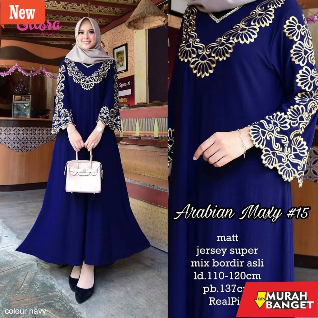 BAJU TIMUR TENGAH WANITA UNTUK LEBARAN- Millaty Maxy Gamis Jumbo Jersey Motif Bordir xxxl Ld 130cm A