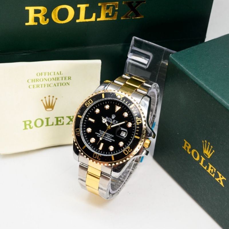Jam Tangan Pria Rolex Submariner Tanggal Aktif Tali Rantai Stainless Free Box Ori & Baterai RX2141