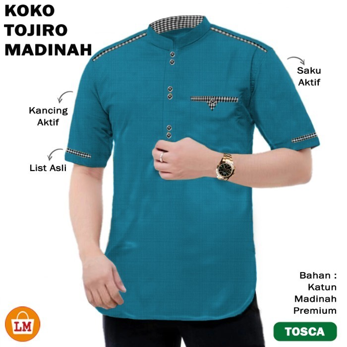Baju Koko Pria Muslim TOJIRO MADINAH  Lengan Pendek/18849-18855 - Abu-abu, M