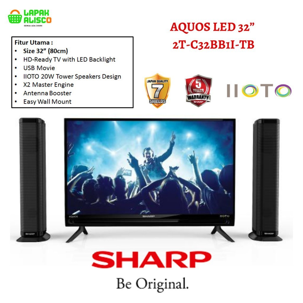 promo ramadhan NEW TV LED 32 INCH SHARP ANALOG IIOTO TOWER SPEAKERS 2T C32BB1I TB WARNA HITAM
