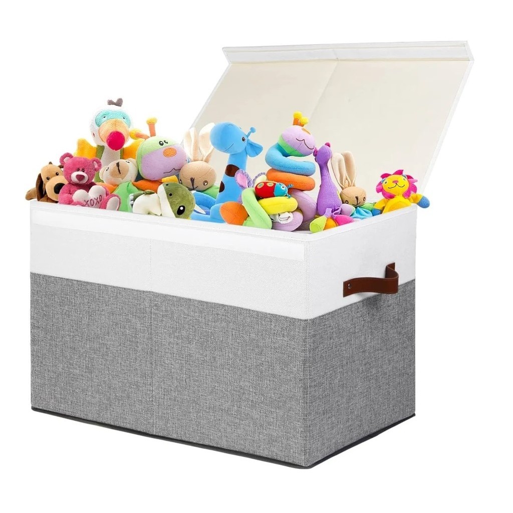 

Large Toy Storage Box with Lid, Sturdy Toys Storage Chest Bin Organizer Basket with Dividers for Kids, Boys, Girls, Nursery, Clo