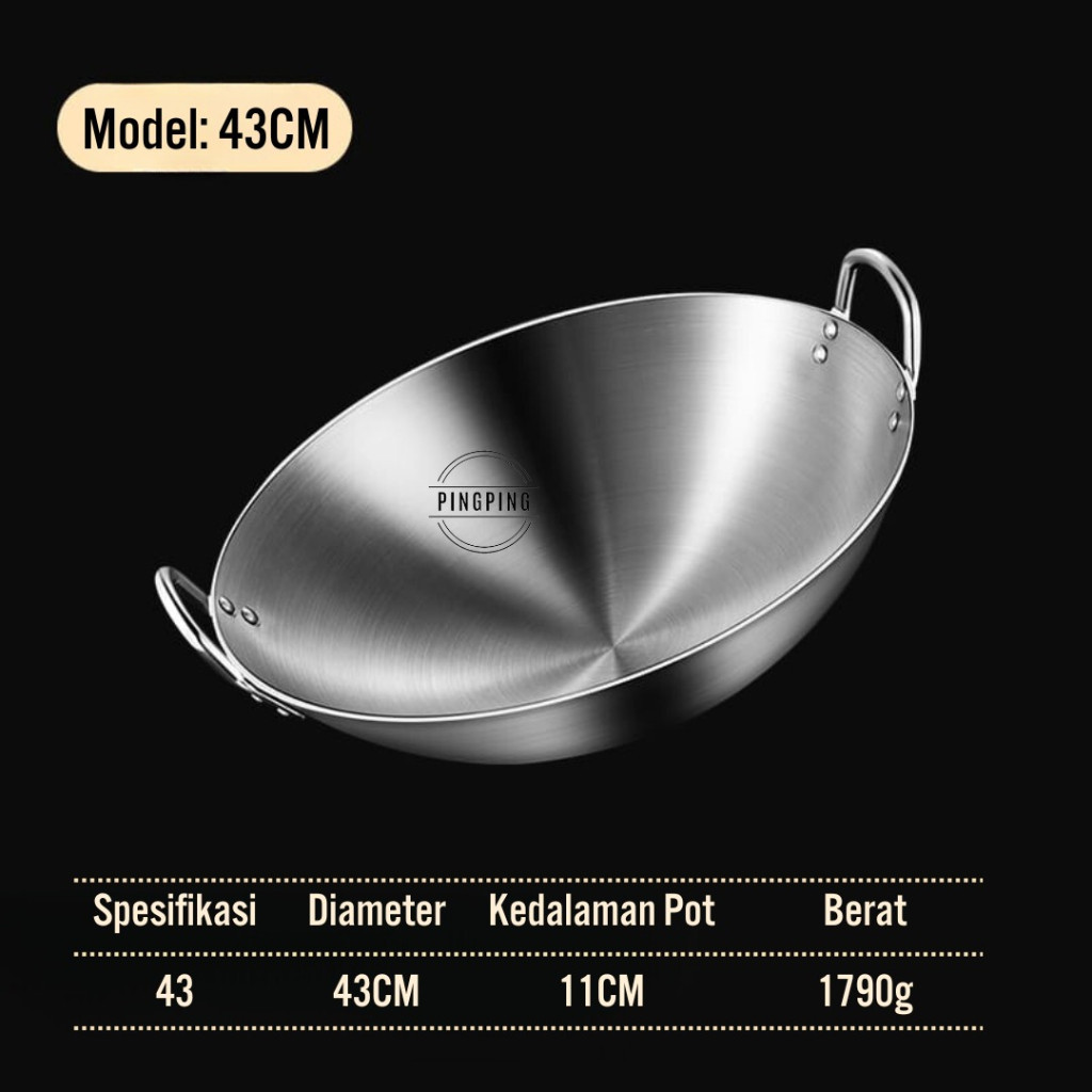 Wajan Penggorengan Tebal Full Stainless Steel SUS 304