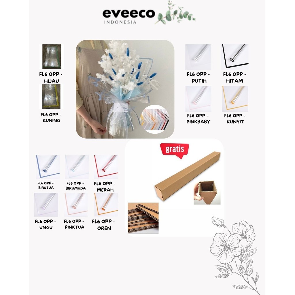 

EVEEco - FL6 OPP 5Lembar-Kertas Bunga Buket Transparan List WARNA / Kertas Buket Bunga Florist Cellophane
