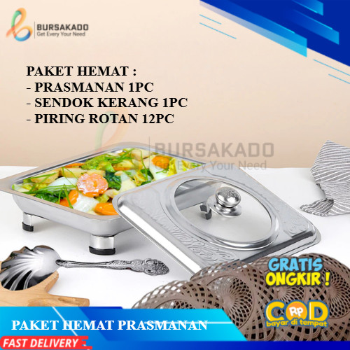 Paket Combo Prasmanan Stainless Sendok Kerang Dan Piring Rotan 1 Lusin