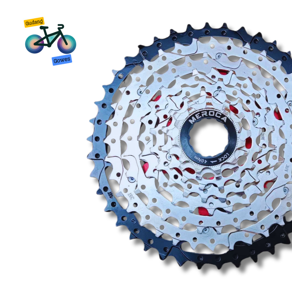 MEROCA Sprocket Cassette Gear Gir 8 Speed 8S Wide Ratio 11-42T, Upgrade Performa Sepeda Kesayangan A