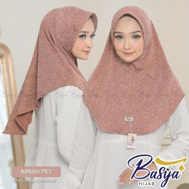 (BASYA KNIT) AIRISH PET•knit motif daun •jilbab instan Malay•kerudung instan dewasa motif•hijab inst