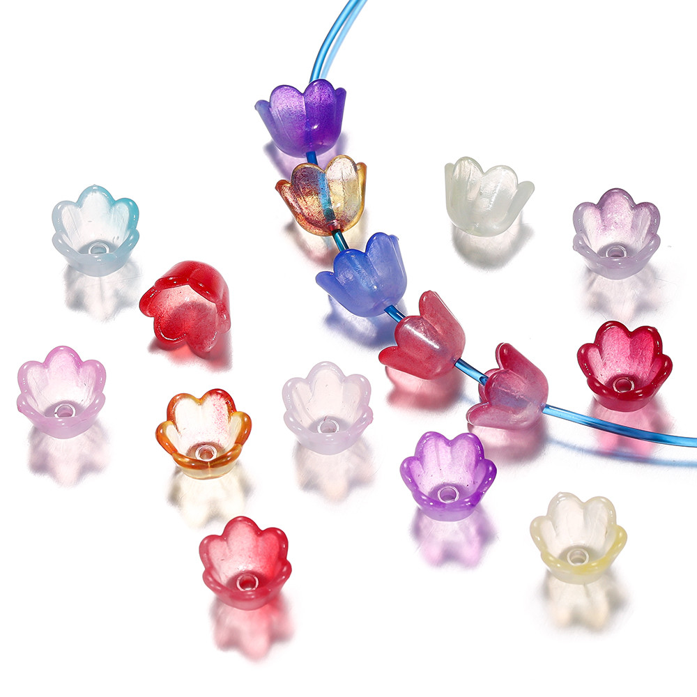 

50Pcs Gradient Flower Acrylic Beads Bellflower Spacer Beads Caps for DIY Charms Bracelets Jewelry Making Findings Accessories
