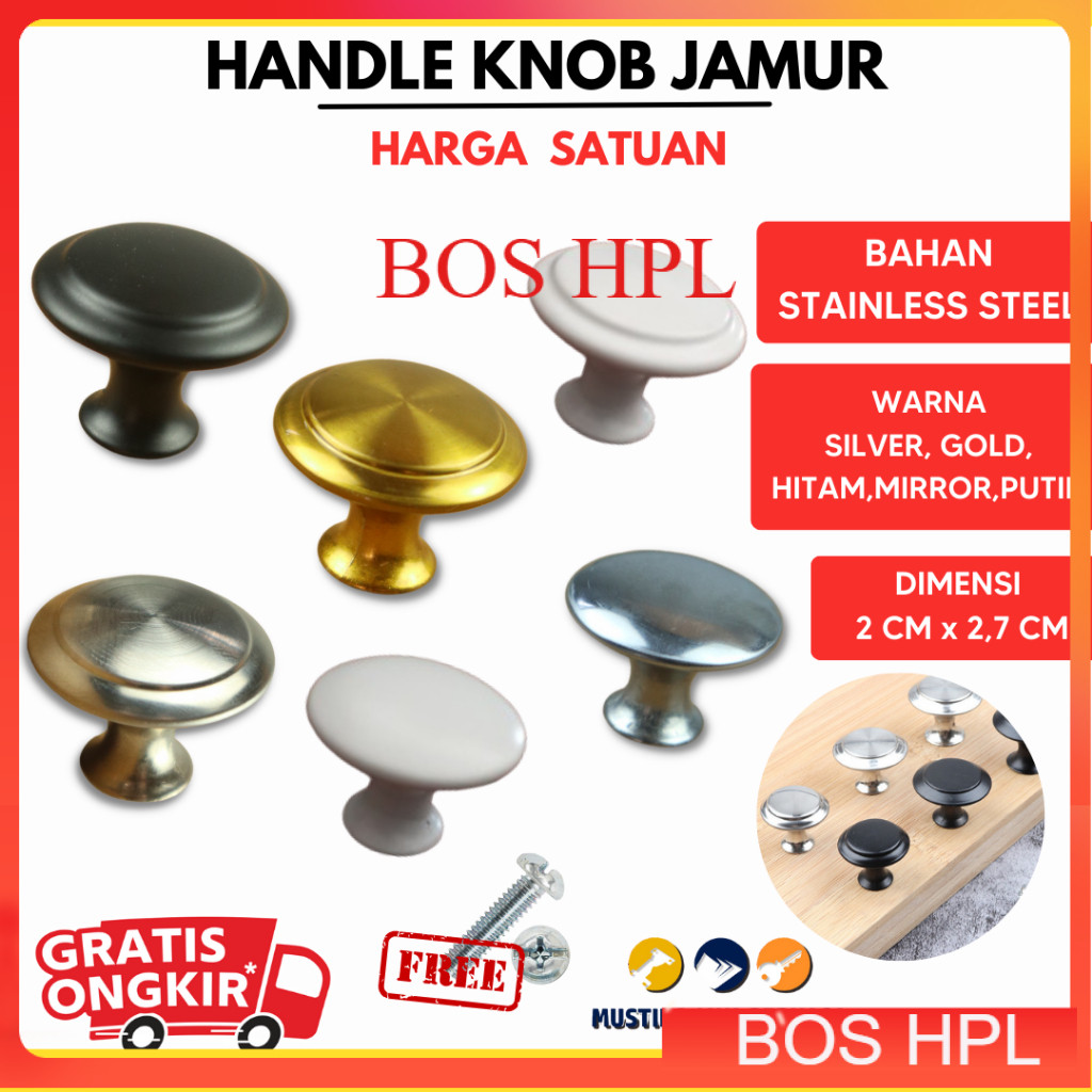 Handle Tarikan Knob Jamur Stainless Besi Murah Pegangan Laci Lemari