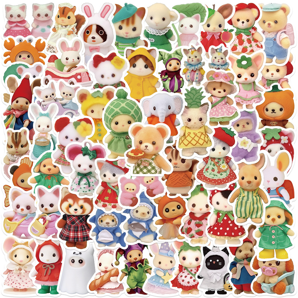 

60pcs Cute Cartoon Fruit Critter Animals Stickers For Laptop Water Bottle Luggage Notebook Phone Waterproof Graffiti Decals