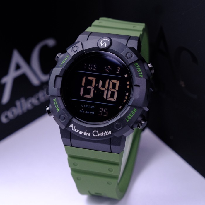 JAM TANGAN DIGITAL PRIA ALEXANDRE CHRISTIE AC 9388 BLACK GREEN ORI