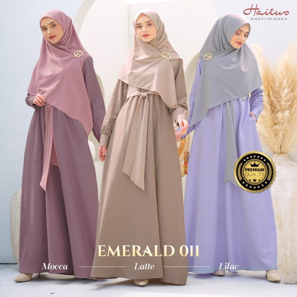HAITWO - Gamis Set Hijab EMERALD 011  - Gamis Premium Original Branded - Gamis Modern Remaja - Gamis