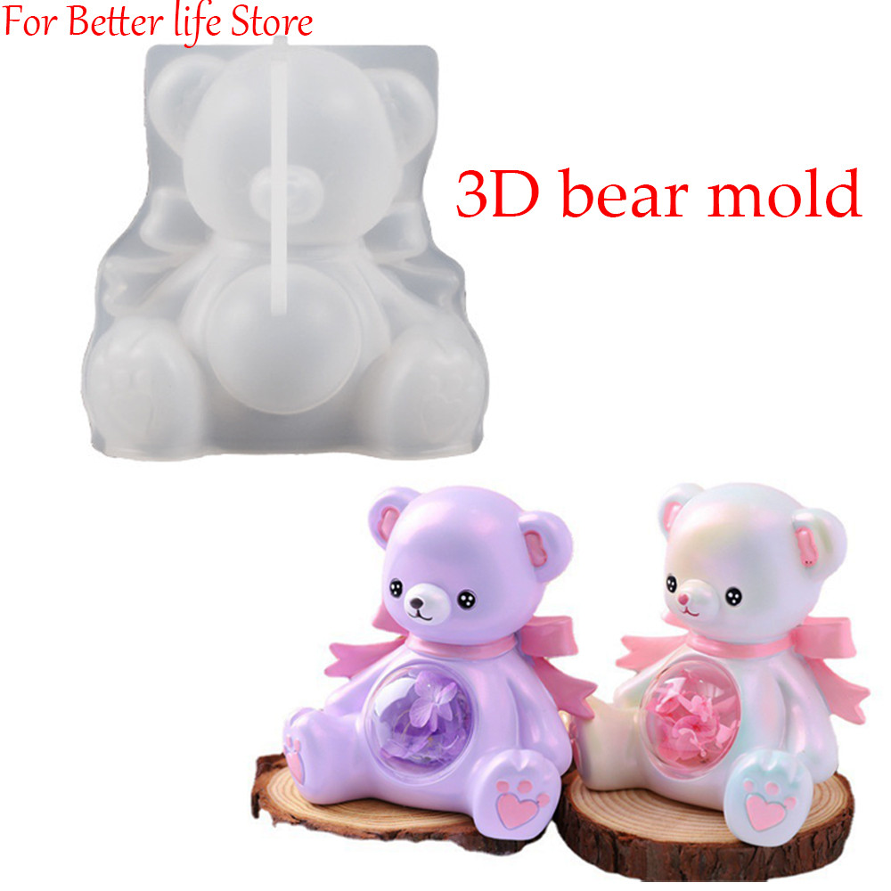 

1PCS 3D Bow Bear Silicone Molds DIY Handmade Plaster Doll Mould Fondant Cake Decorating Tools Chocolate Candy Resin Clay Mould