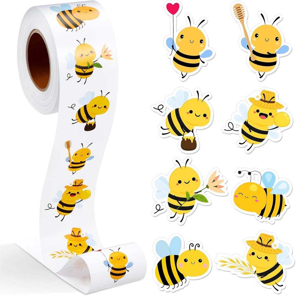 

100-500pcs Cartoon Bee Stickers Cute Animal Sticker Waterproof Self-Adhesive Paper Mobile Rewards Sealing Label Decal Stationery