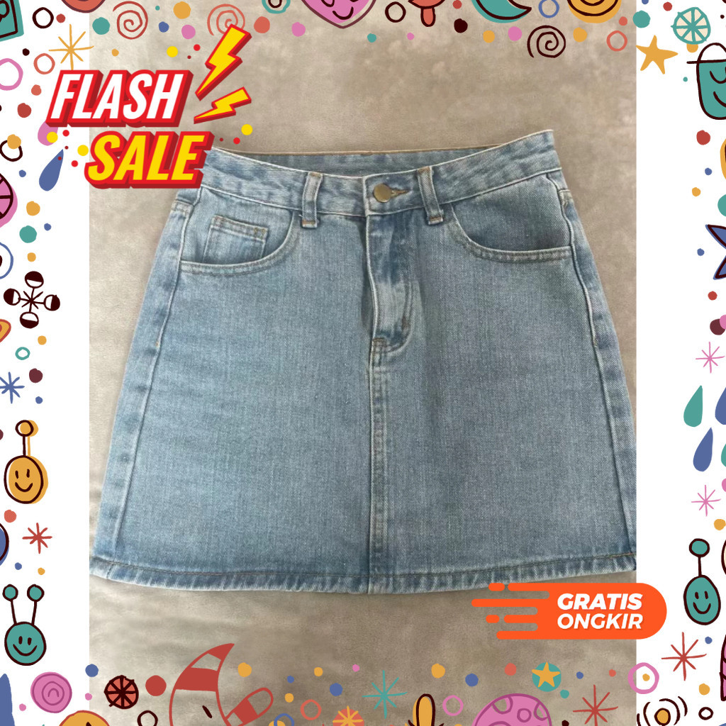 MEGASALE / ANNE Korea A-Line Highwaist Rok Pendek Rok Jeans Wanita Kekinian