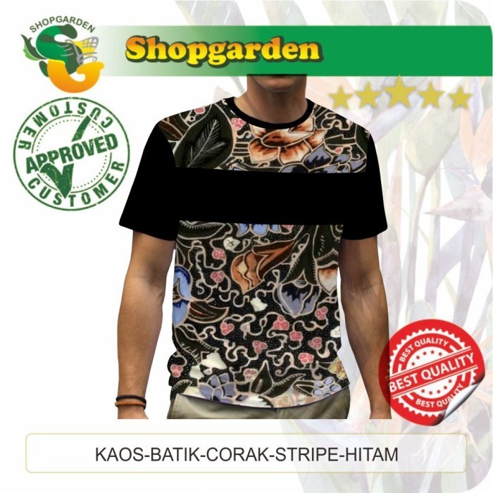 Kaos Pria Batik Corak Stripe Hitam Kaos Pria Dewasa Big Size|SG - S